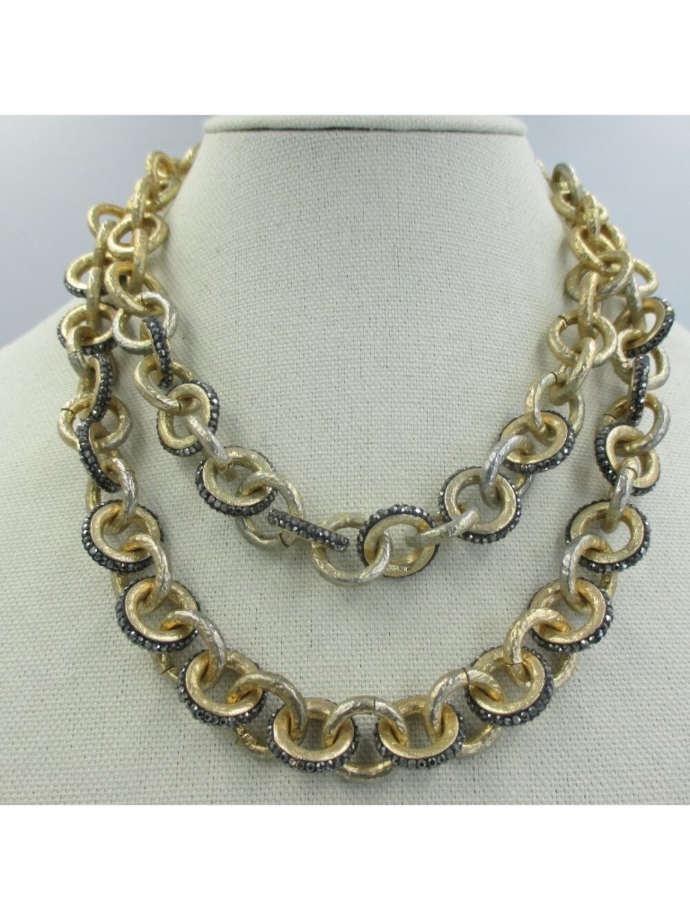 Chico's Gold and Silver Tone Double Strand Chain Bold Statement Necklace NEW $69